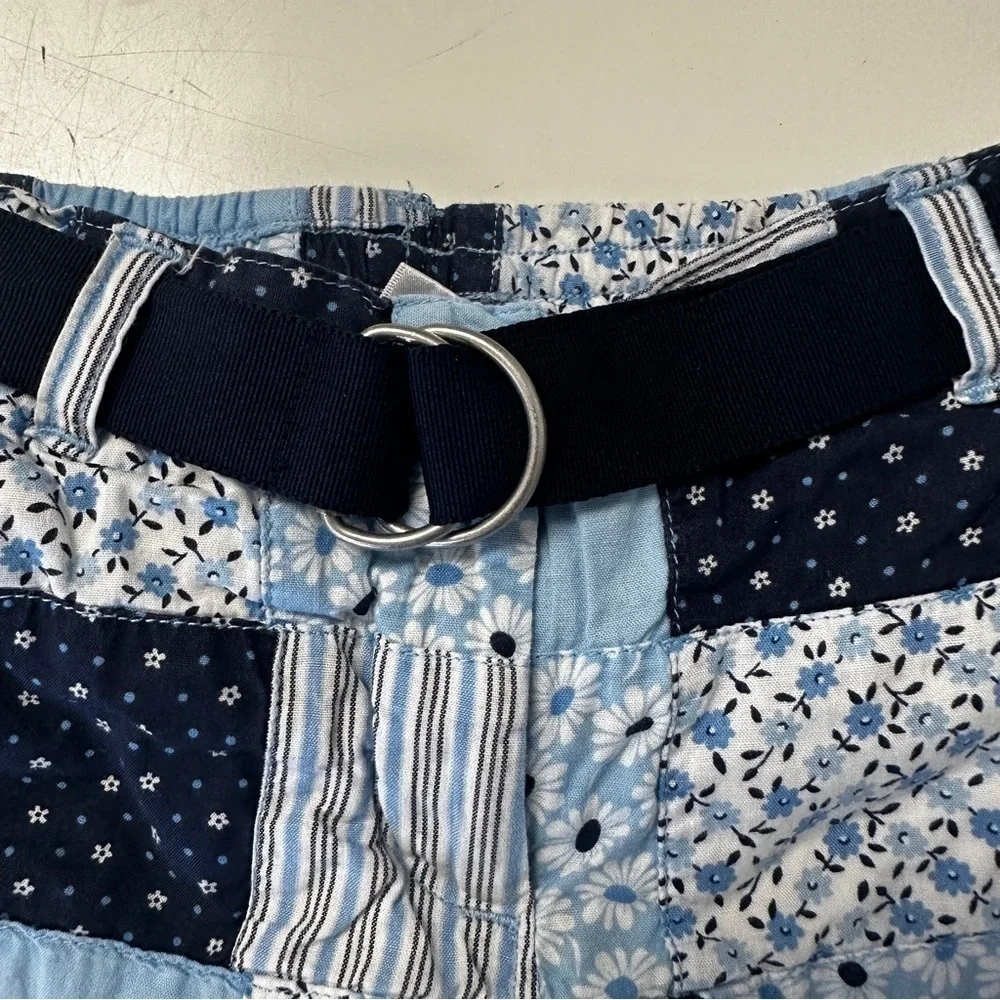 Janie & Jack Floral Patchwork Blue Shorts with belt 6-12m